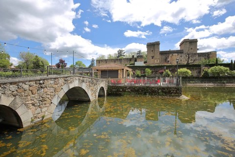 Historic Castillo Palacio de los Condes de Oropesa, hotel, palace, castle with pond, stone arch