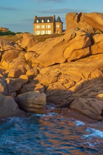 Eiffel House, Granit Rose rock in the foreground, Ploumanach, Ploumanach, Cote De Granit Rose,