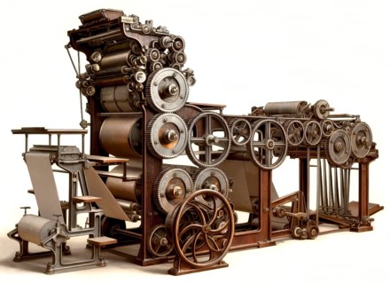 Historical illustration, 19th Century, cylinder rotary printing press, Marinoni
