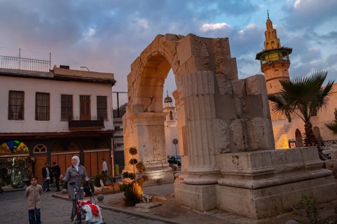 Damascus, Syria. December 6th 2009 Roman arch along The Street Called Straight in Damascus Old City