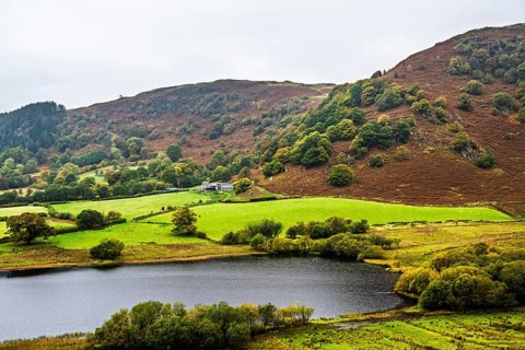Autumn colors over Farms and Fields, Wales, UK