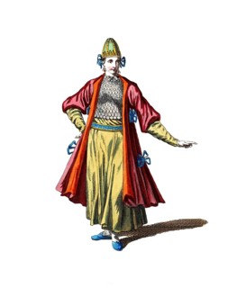 Historical clothing, fashion in the course of time, typical clothing of a young woman from Bulgaria