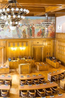 City council chamber with painting by Max Klinger, interior design of the town hall in Chemnitz,