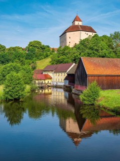 Trausnitz Castle and Village across the Pfreimd River, Upper Palatinate, Bavaria, Germany