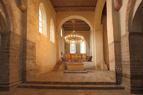Altar of the Romanesque monastery church Drübeck, interior view, monastery, Drübeck, Harz, Lower
