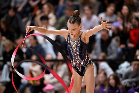Leksija Kalajdzic GER with handheld band rhythmic gymnastics, RSG Turnen Schmiden International