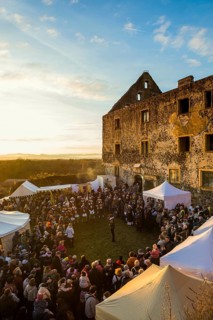 Medieval Christmas market, sunset, Burkheim, Vogtsburg, Kaiserstuhl, Baden-Württemberg, Germany