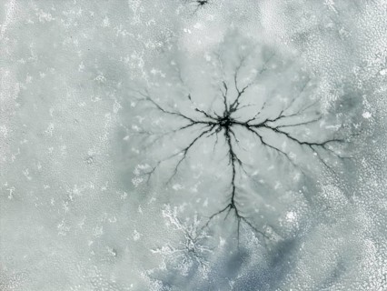 Steam holes, steam hole, lake, frozen, ice, hoarfrost, cold, winter, sunny, aerial view, foothills