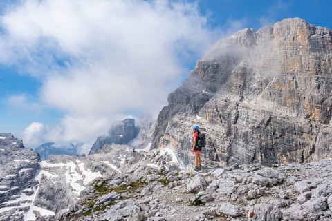 Mountaineers in the mountains, Via Ferrate Benini Via Ferrate, Cima Brenta, Brenta Mountains,