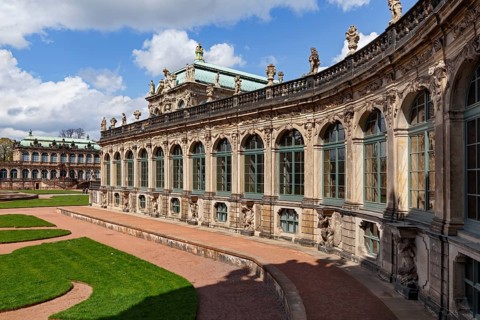 The Zwinger Palace in Dresden, Germany, showcases stunning Baroque architecture with intricate
