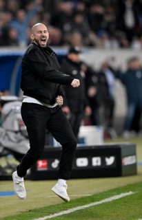 Goal celebration Coach Christian Ilzer TSG 1899 Hoffenheim Gesture Gesture Jump PreZero Arena,