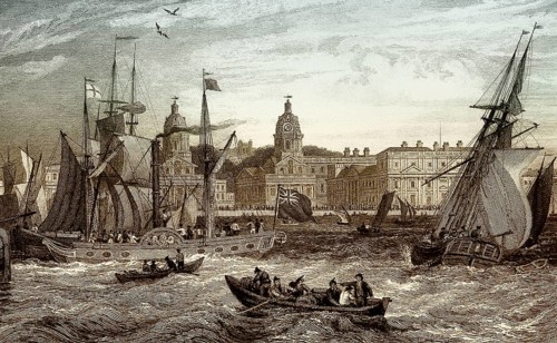 Royal Naval Hospital, seen from the Isle of Dogs, Greenwich, London, UK, 19th century