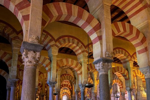Detailed section of an interior of the cathedral mosque of Córdoba (Mezquita-Catedral), with