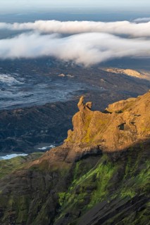 Cliff in the evening light, Impressive landscape with mountains and glaciers, Huldujökull and