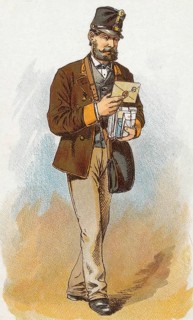 Viennese types by Ladislav Eugen Petrovits (1839, 1907), painter from Austria. Postman, postman in