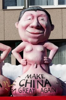 Chinese President Xi Jinping with large scrotum, Make China Great Again, papier-mâché figure, theme