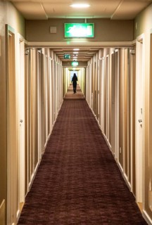 Hotel corridor in Bloomsbury, Camden, West End, London, England, UK, Great Britain, United Kingdom