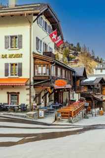 Hotel Restaurant De Moiry with outdoor seating, historic town centre, Grimentz, Val d'Anniviers,