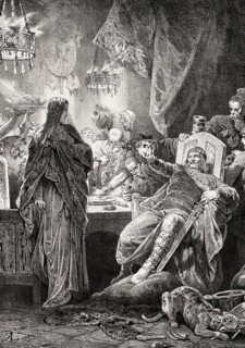 Alboin, king of the Lombards, forcing his wife Rosamund to drink from the skull of her father