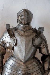 Knight's armour in the armoury in the historic Meersburg Castle, museum, place of interest, Lake