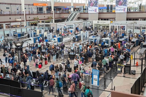 Denver, Colorado - TSA security screening at Denver International Airport