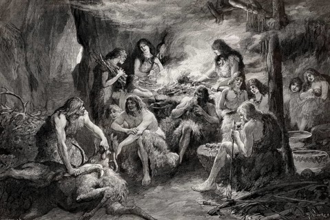 Life of pre-historic cavemen