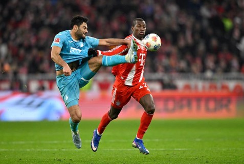 Tackle, action Nicolas Jackson FC Bayern Munich FCB (11) against Ozan Kabak TSG 1899 Hoffenheim