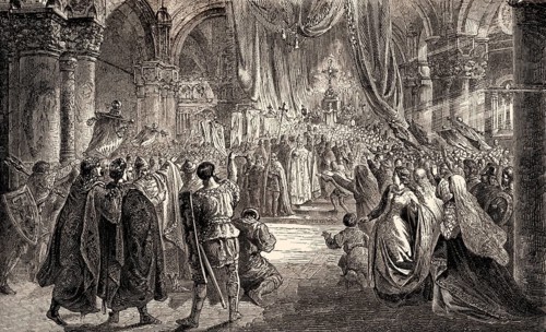 Pope Saint Leo III crowning Charlemagne Imperator Romanorum, on Christmas Evening 800