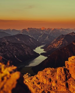 Thaneller summit at sunset in the Lechtal valley in Tyrol with a wonderful view of the surrounding