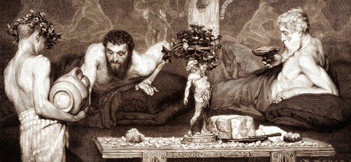 Men drinking wine in ancient Greece