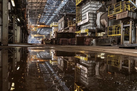 Interior of metallurgy hall in a copper smelter in Legnica, Poland