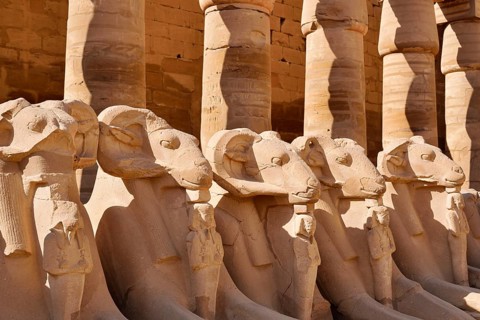 Aries sphinxes in front of the colonnades, Karnak Temple, Luxor, Egypt