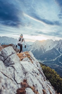 Trail running on the Grubigstein in the Tiroler Zugspitzarena in Tyrol in the Alps in Austria
