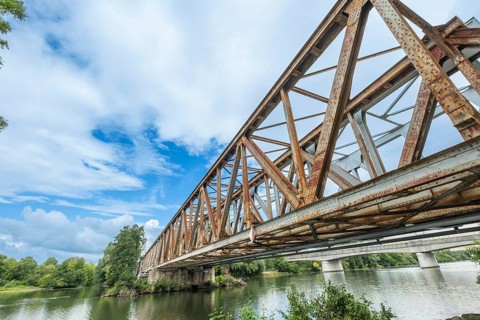 The old railway bridge being converted into the Fiesta Bridge over the Váh River, Capital of