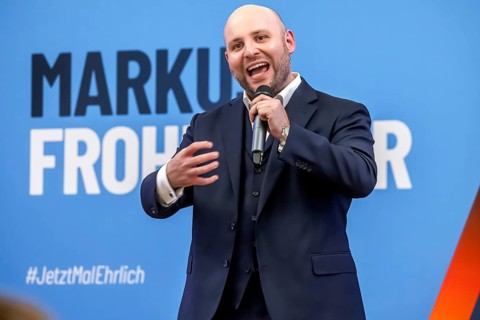 Campaign rally for the state elections of the AfD party. Markus Frohnmaier is the top candidate