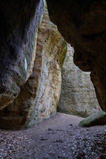 Rocky landscape at the Diebskeller or Götzinger Cave at the Kleiner Bärenstein, Thürmsdorf,