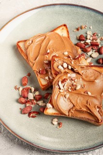 Peanut butter toast, top view, breakfast, no people