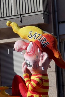 Personified satire with jester's cap is afraid of prohibitions, papier-mâché figure by Jacques