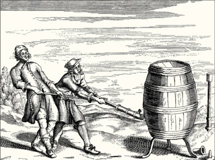 The strength of air pressure, experiment by Otto von Guericke, 17th century
