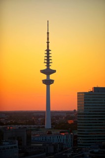 Heinrich Hertz Tower at sunset, television tower in St. Pauli, popularly known as Telemichel,