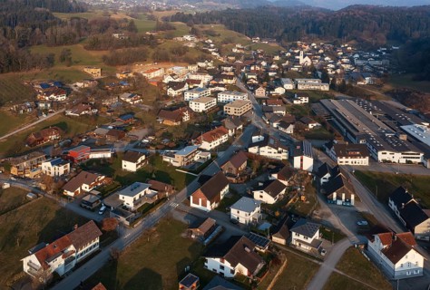 Drone image, residential buildings, residential area, Schlins, Walgau, Vorarlberg, Austria