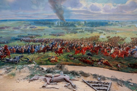 Battlefield scene at the Panorama, 360° fresco by Louis Dumoulin depicting 1815 Battle of Waterloo,