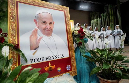 Nuns offer ceremonial tribute in honour of Pope Francis in Guwahati, Assam, India on April 26, 2025
