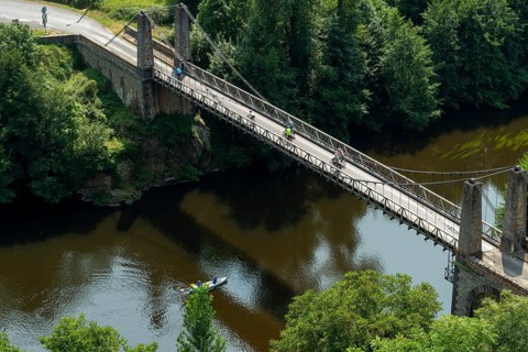 Chilhac, the suspension bridge on the Allier River, Haute-Loire, Auvergne-Rhône-Alpes, France