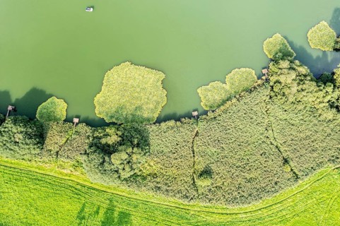Aerial view of the Meerfelder Maar, Eifel region, Germany