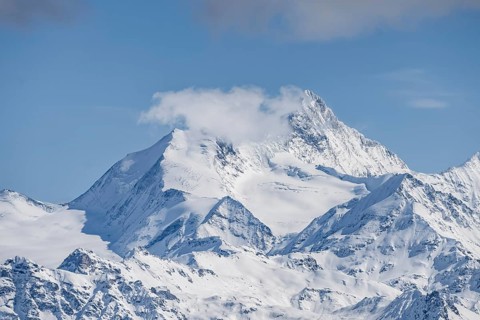 Snow-covered mountain landscape, view of the Matterhorn, Bernese Alps, Bernese Oberland,