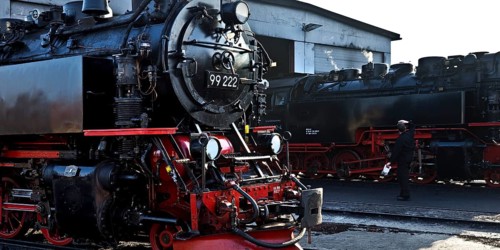 Steam locomotives at the engine shed, Harz narrow-gauge railway, abbreviated HSB, Wernigerode