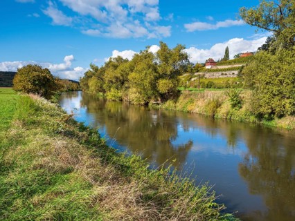 The river Unstrut between Freyburg and Naumburg, in the background the Max Klinger vineyard with