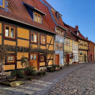 Half-timbered houses with cobblestones in Wassertorstraße, Old Town of the World Heritage City of