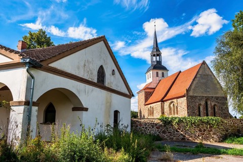 Forge in front of Lübbersdorf village church, Galenbeck, Mecklenburg-Western Pomerania, Germany
